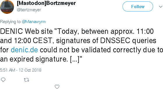 denic.de DNSSEC outage Twitter discussion