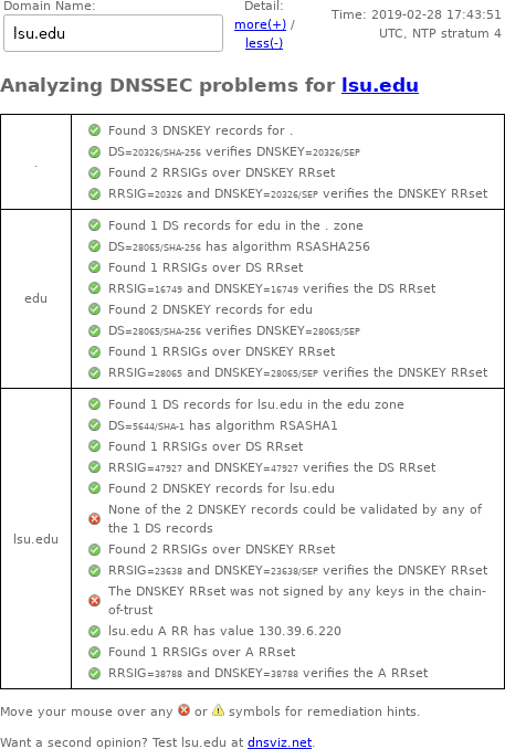February 28, 2019 lsu.edu DNSSEC outage