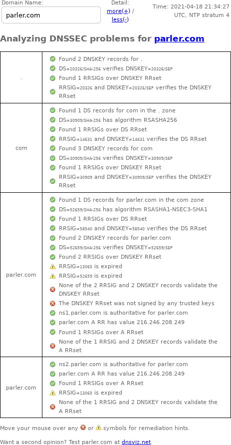 April 18, 2021 parler.com DNSSEC outage